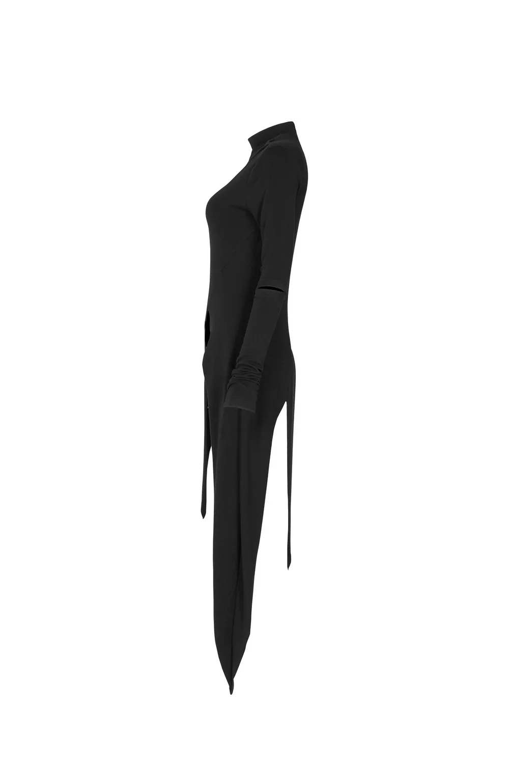 Black Asymmetric Knit Dress with Sleeve Cut-Outs