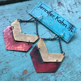 Brass and Copper Wide Chevron Earrings