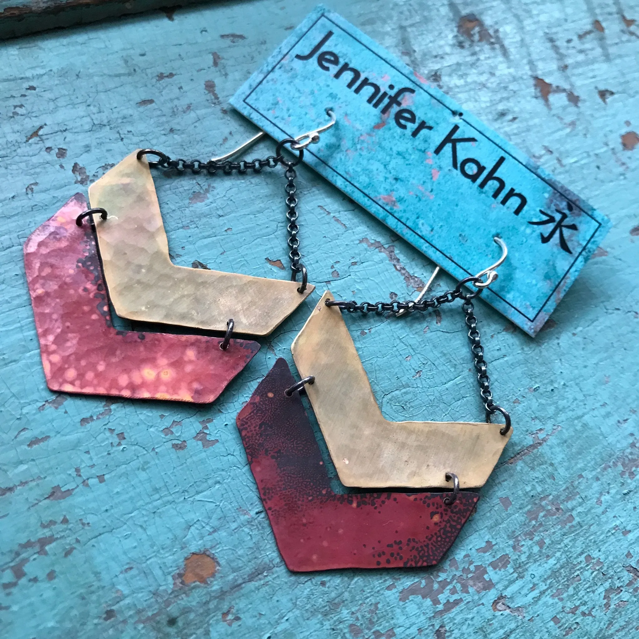 Brass and Copper Wide Chevron Earrings