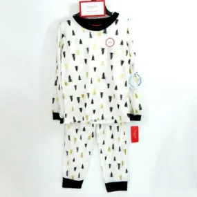 Family Pajamas White Black Gold Tree Print 2Pc Knit Pajama Set