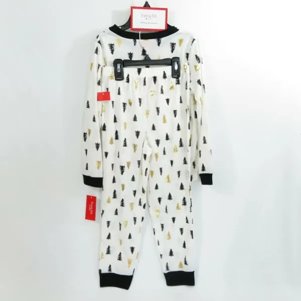 Family Pajamas White Black Gold Tree Print 2Pc Knit Pajama Set