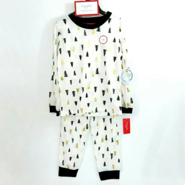 Family Pajamas White Black Gold Tree Print 2Pc Knit Pajama Set