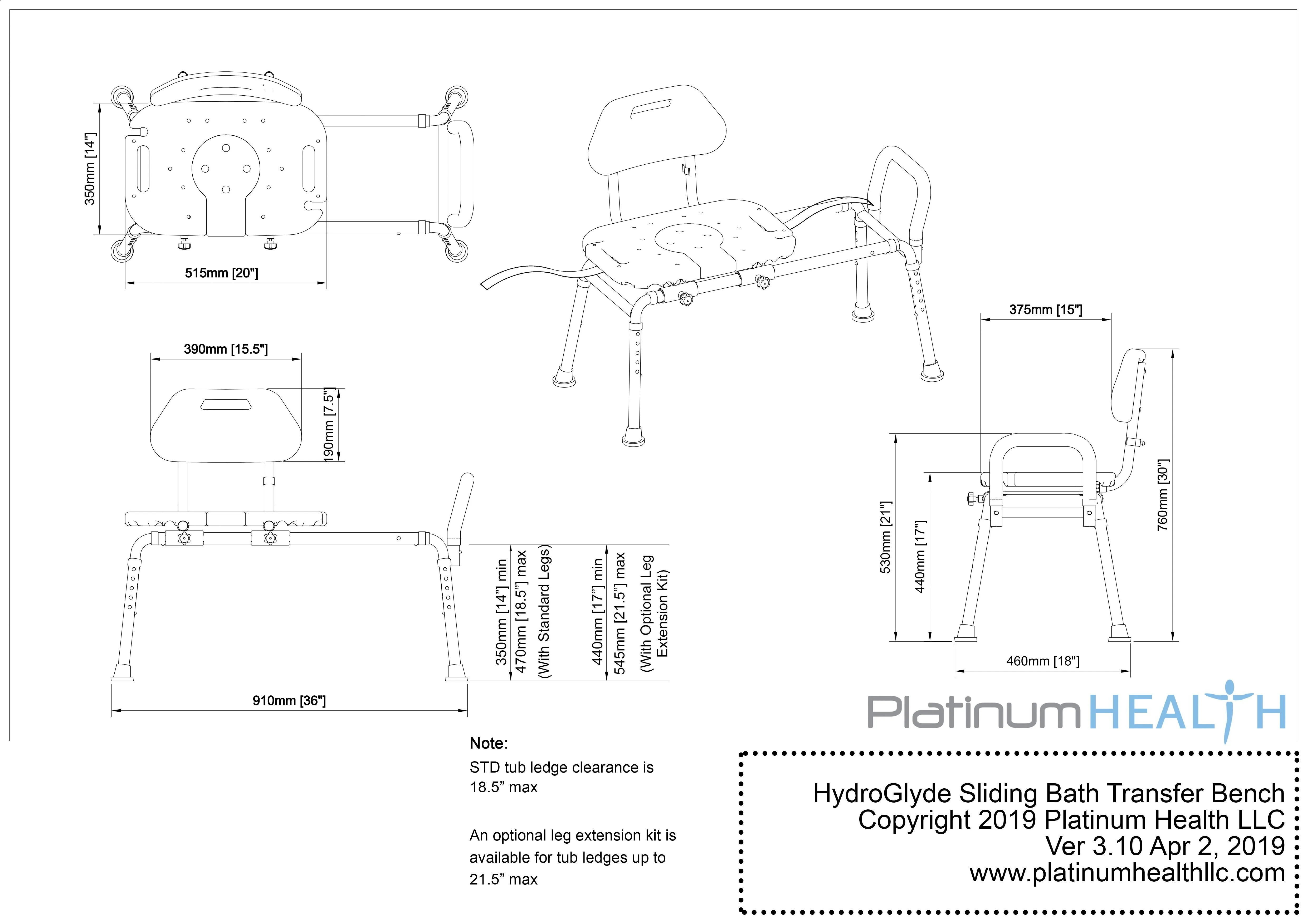HydroGlyde Premium Sliding Bath Transfer Bench with Cutout