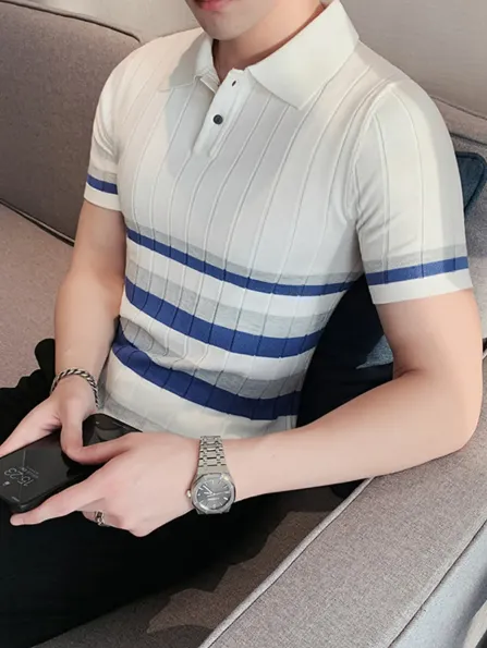 Ivyshape | Casual Striped Polo Shirt