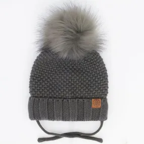 Knit Pompom Hat - Charcoal | CALIKIDS