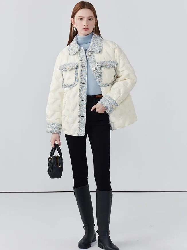 Lapel splicing light luxury down jacket women's winter loose coat