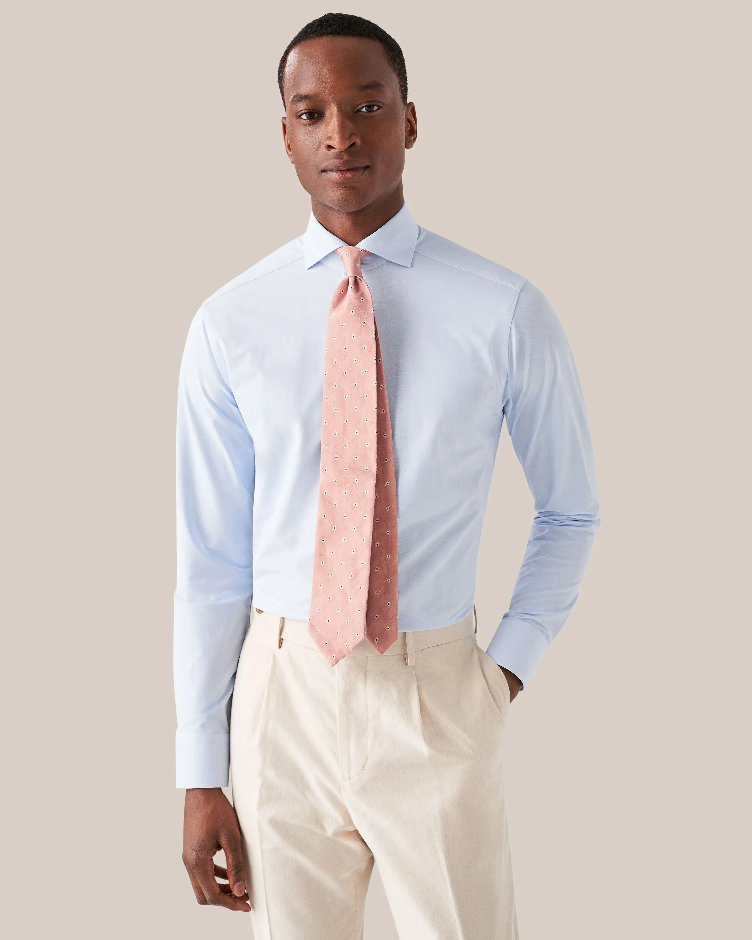 Light Blue Solid Four-Way Stretch Slim Fit Shirt - ETON