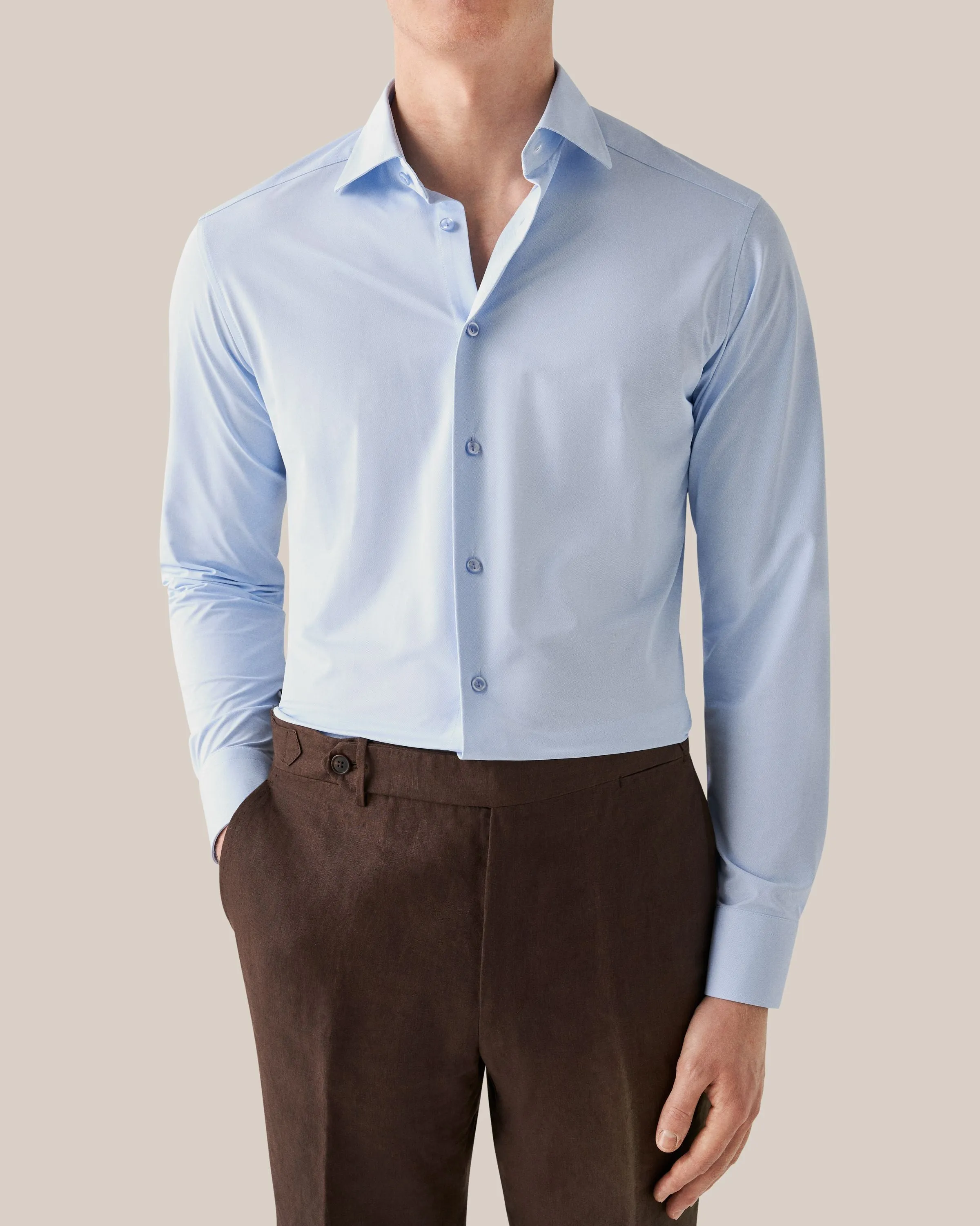 Light Blue Solid Four-Way Stretch Slim Fit Shirt - ETON