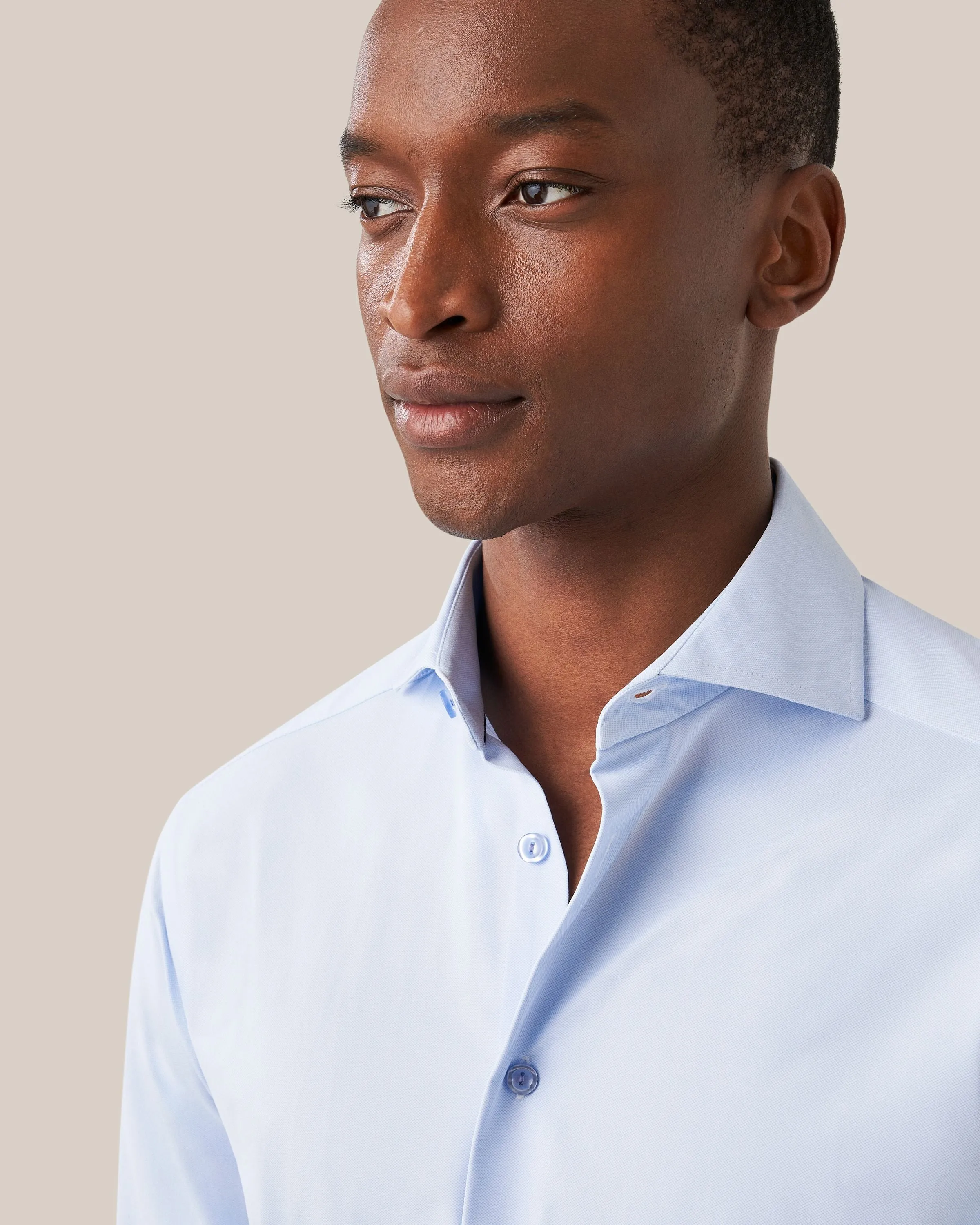Light Blue Solid Four-Way Stretch Slim Fit Shirt - ETON