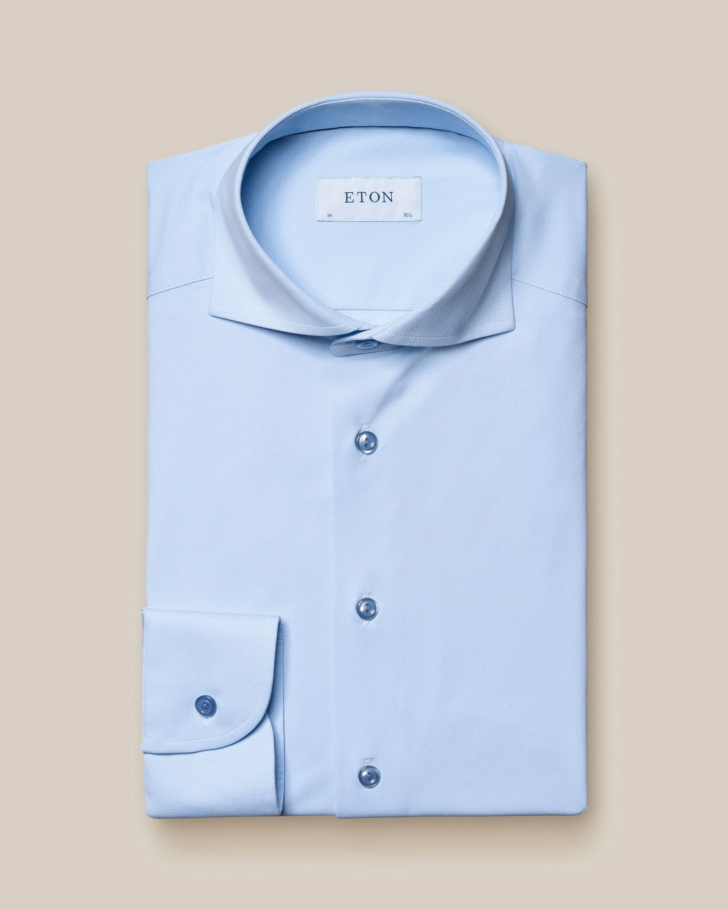 Light Blue Solid Four-Way Stretch Slim Fit Shirt - ETON