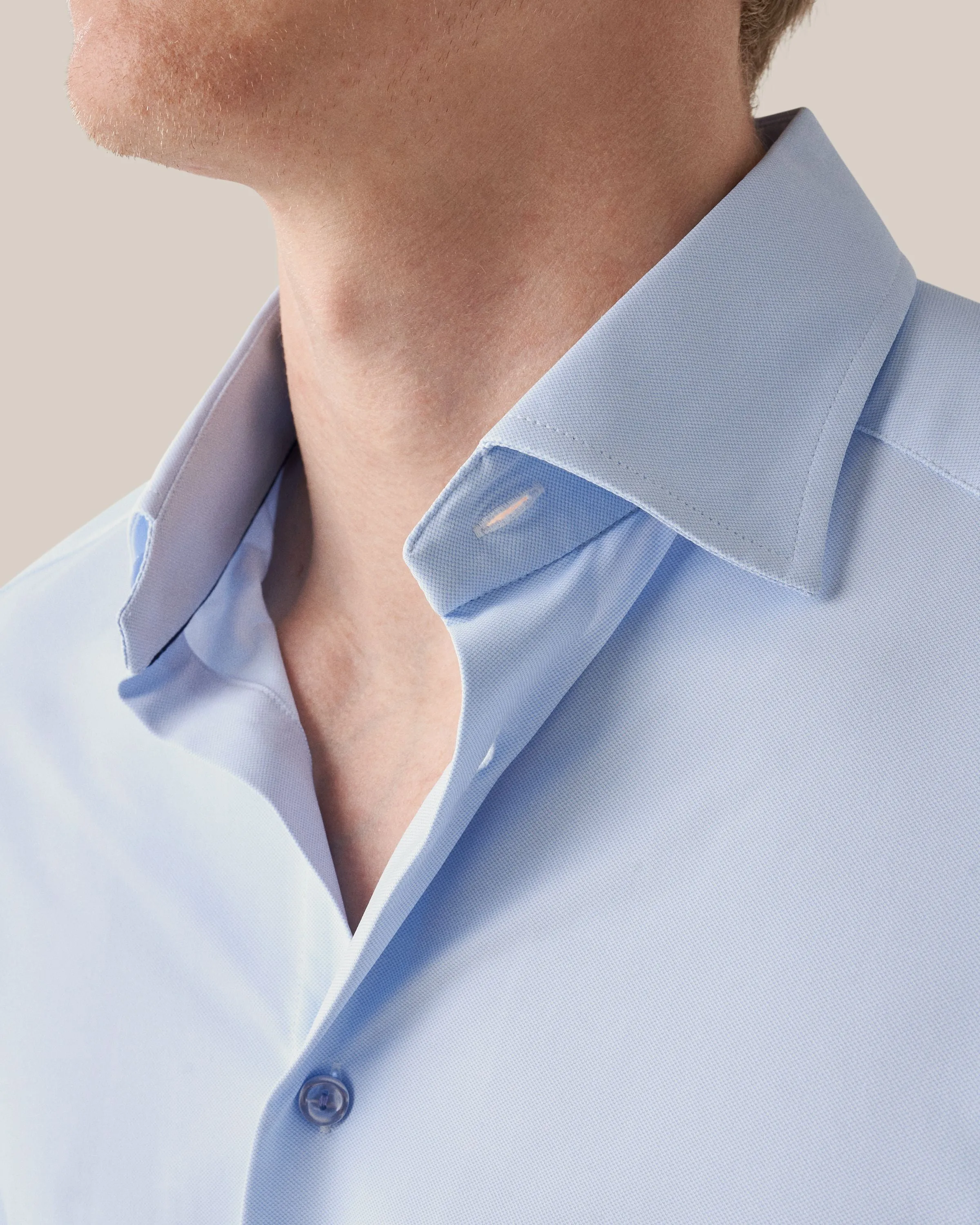 Light Blue Solid Four-Way Stretch Slim Fit Shirt - ETON
