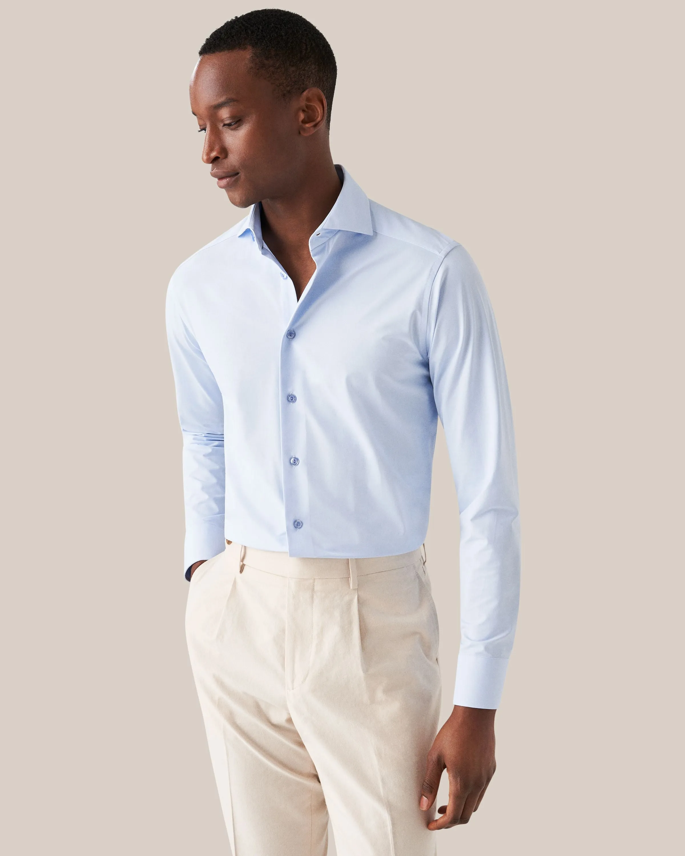 Light Blue Solid Four-Way Stretch Slim Fit Shirt - ETON