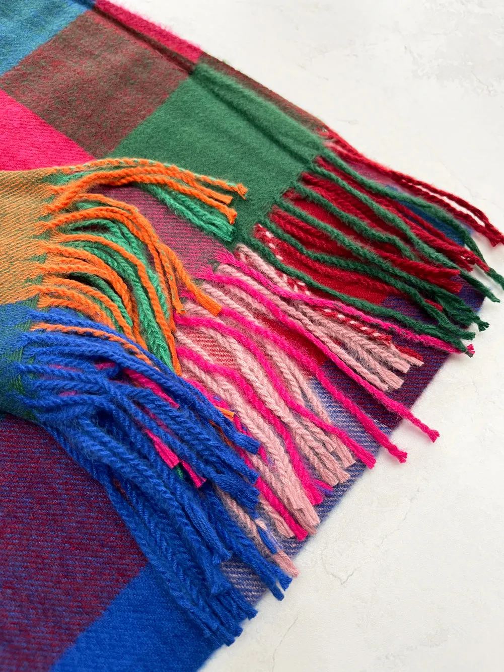 LONG MULTI COLOURED WOOL MIX CHECKED TARTAN SCARF