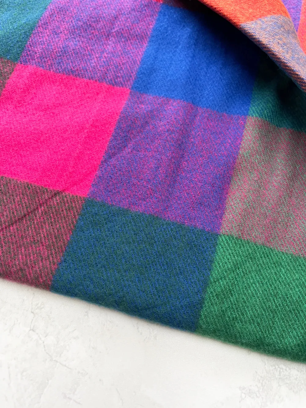 LONG MULTI COLOURED WOOL MIX CHECKED TARTAN SCARF