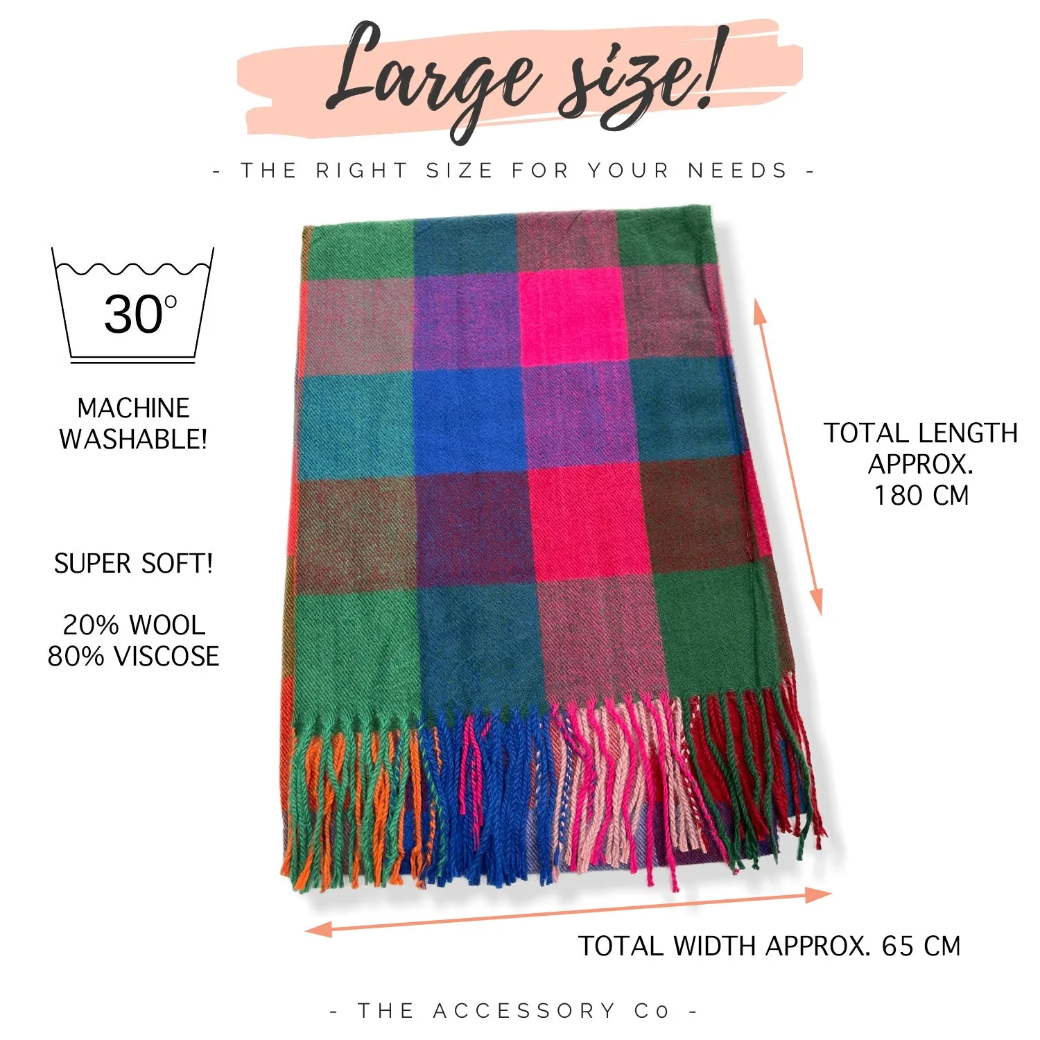 LONG MULTI COLOURED WOOL MIX CHECKED TARTAN SCARF