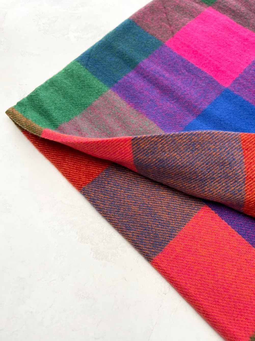 LONG MULTI COLOURED WOOL MIX CHECKED TARTAN SCARF