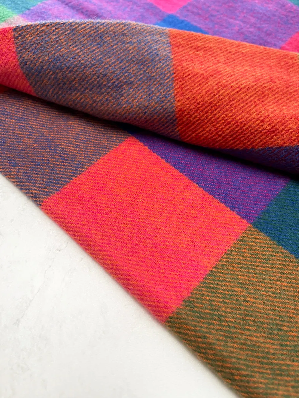 LONG MULTI COLOURED WOOL MIX CHECKED TARTAN SCARF