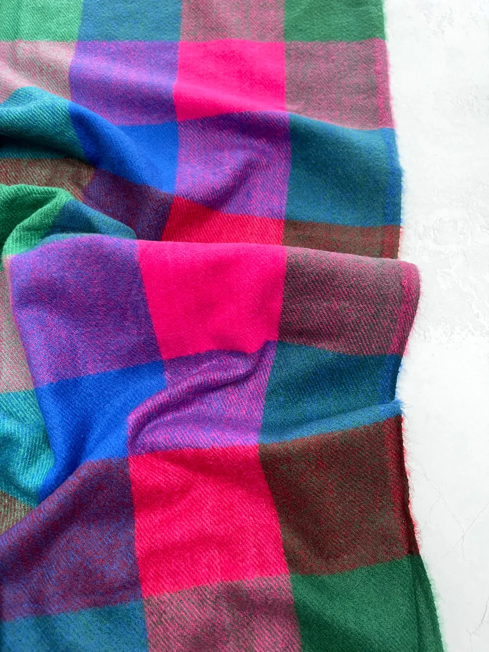 LONG MULTI COLOURED WOOL MIX CHECKED TARTAN SCARF