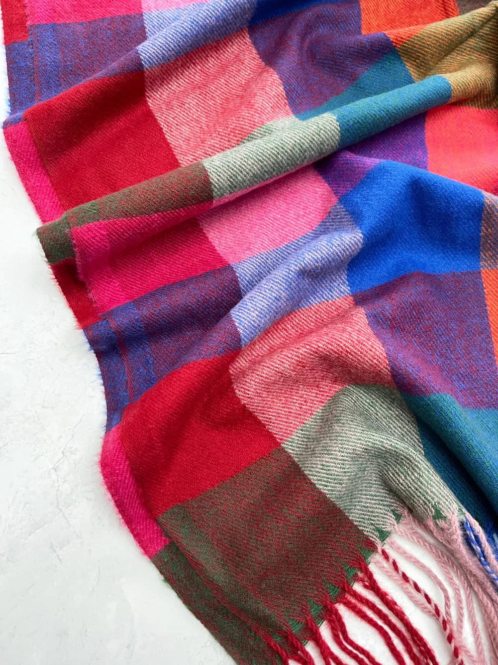 LONG MULTI COLOURED WOOL MIX CHECKED TARTAN SCARF