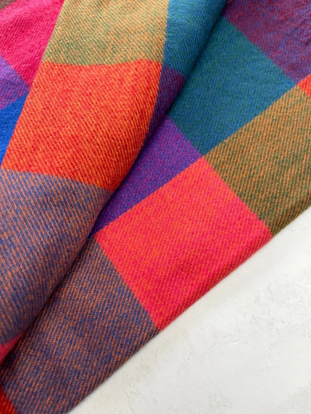 LONG MULTI COLOURED WOOL MIX CHECKED TARTAN SCARF