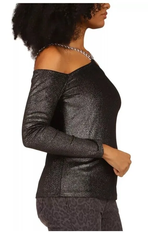 MICHAEL Michael Kors Metallic Velvet Chain Cold-Shoulder Top