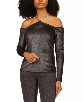 MICHAEL Michael Kors Metallic Velvet Chain Cold-Shoulder Top