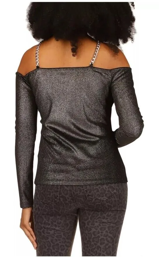 MICHAEL Michael Kors Metallic Velvet Chain Cold-Shoulder Top