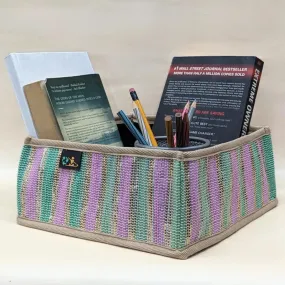Multicolored Shimmery Upcycled Handwoven Collapsible Storage Basket Small (CSBS0724-009) PS_W