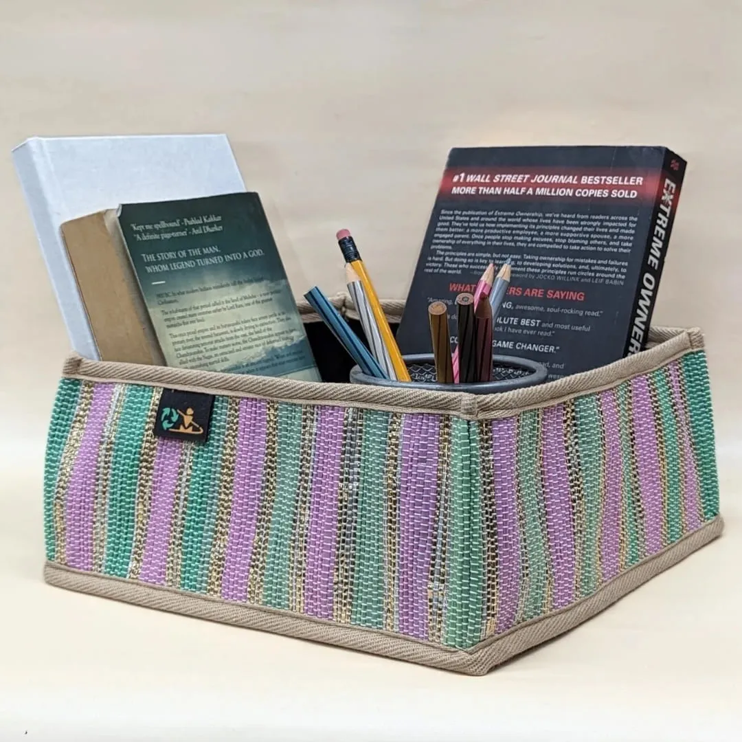 Multicolored Shimmery Upcycled Handwoven Collapsible Storage Basket Small (CSBS0724-009) PS_W