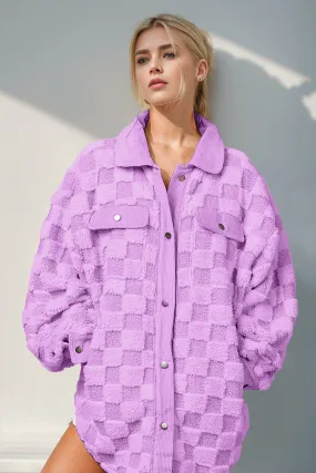 Preorder Double Take Button Up Fuzzy Checkered Shacket