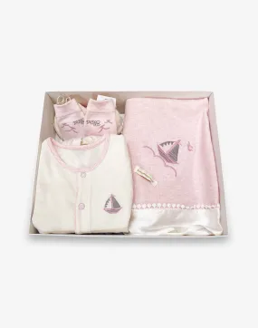 Sail Boat Bundle (Pack of 3, Mitts, Romper & Blanket, Pink)