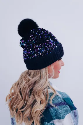 Savvy Sequin Pom Beanie - Purple Sequin