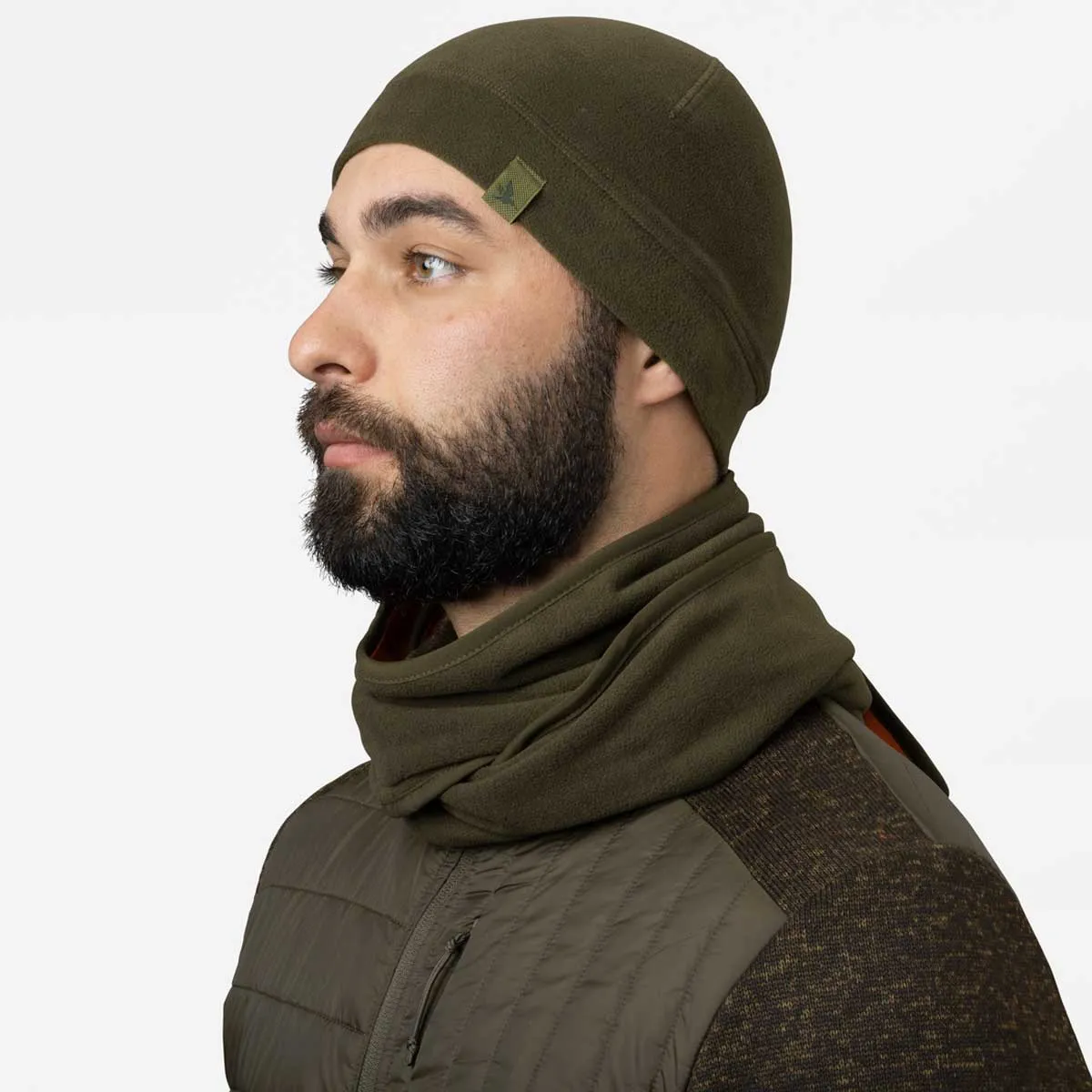 SEELAND Fleece Reversible Beanie Hat - Pine Green / Hi-vis Orange