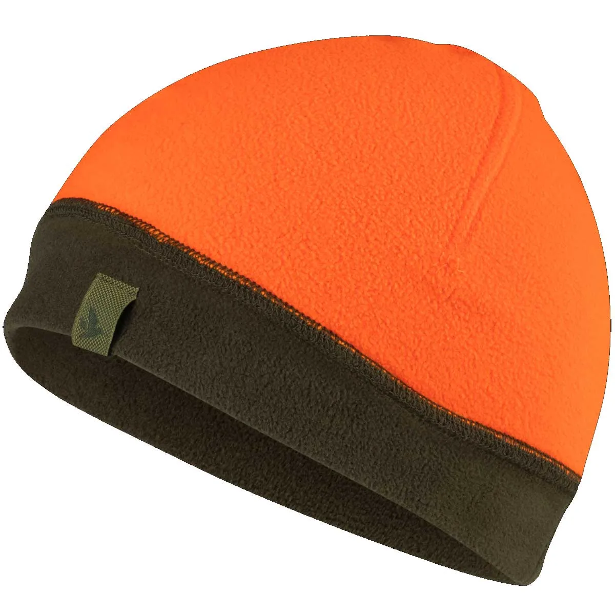SEELAND Fleece Reversible Beanie Hat - Pine Green / Hi-vis Orange