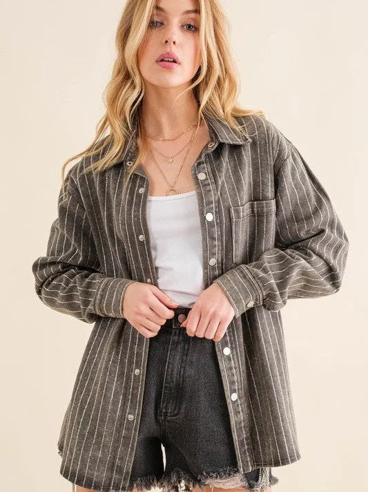 Sparkling Stones and Stripes Denim Shacket