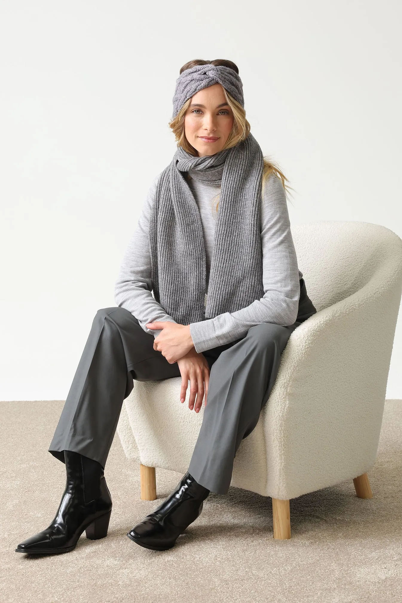 Stacy Rib Knit Scarf in Grey