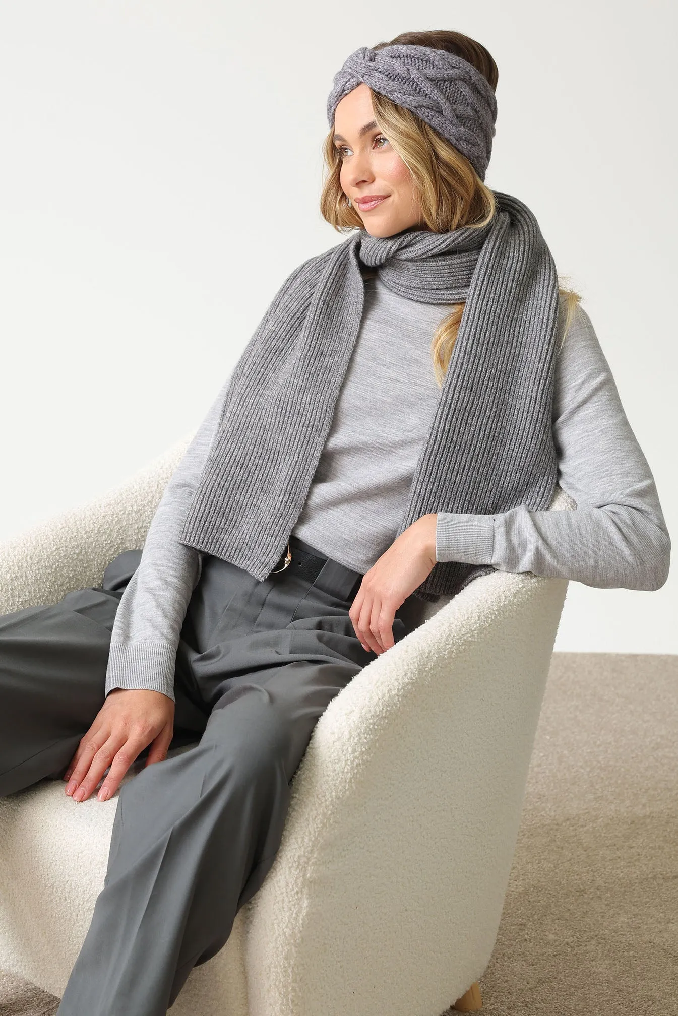 Stacy Rib Knit Scarf in Grey