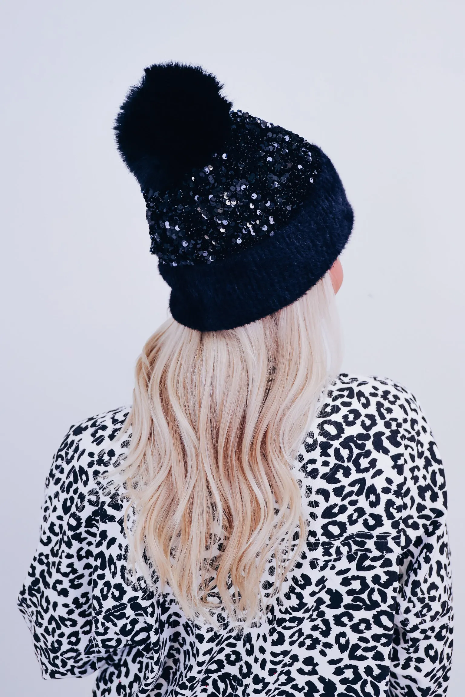 Suzie Sequin Pom Beanie - Black