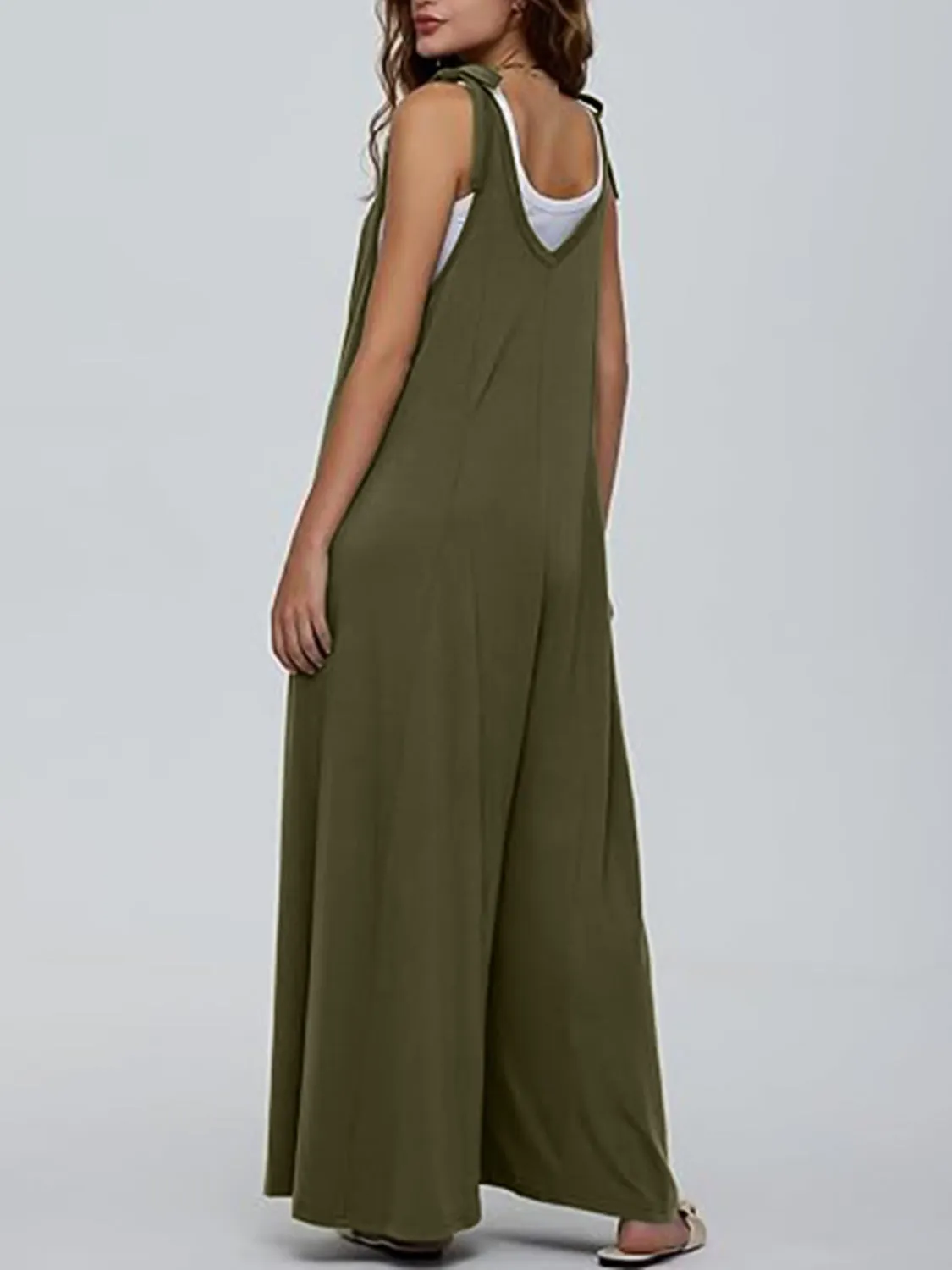 V-Neck Tie Shoulder Jumpsuit
