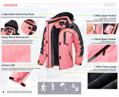 Waterproof Ski Snow Jacket Winter Warm Fleece Lined Mountain Hiking Coat