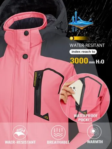 Waterproof Ski Snow Jacket Winter Warm Fleece Lined Mountain Hiking Coat